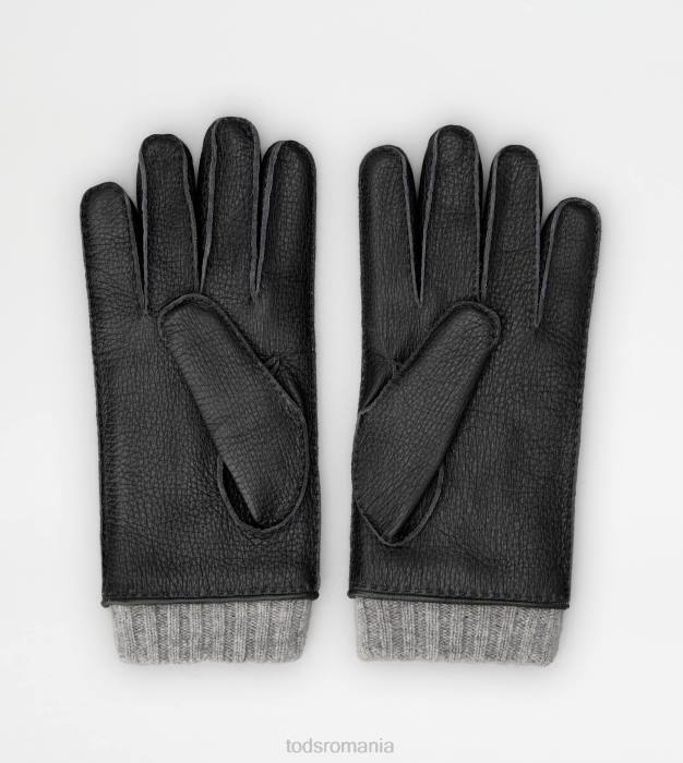 mănuși din piele și cașmir bărbați Tod's 080D1085 negru/gri/portocaliu