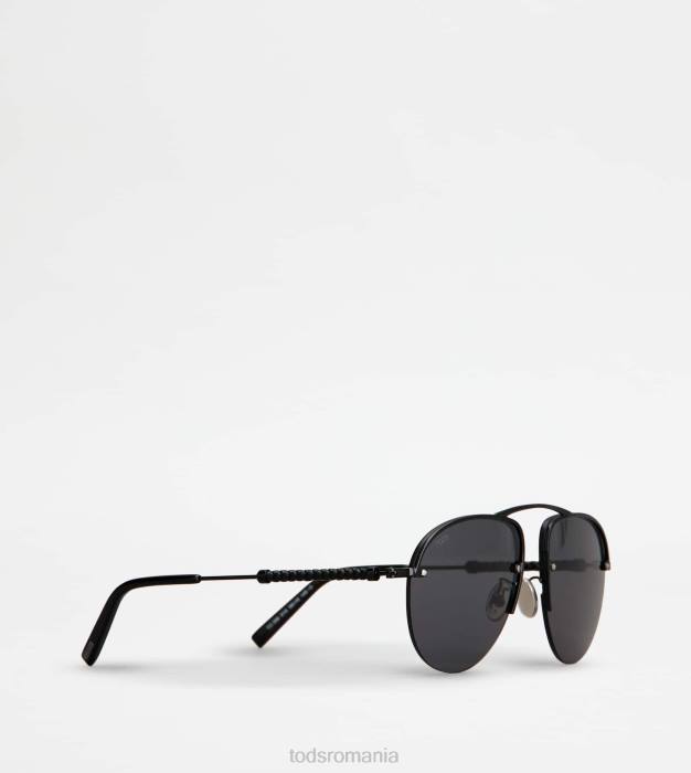 ochelari de soare pilot cu tampla din piele bărbați Tod's 080D1081 negru