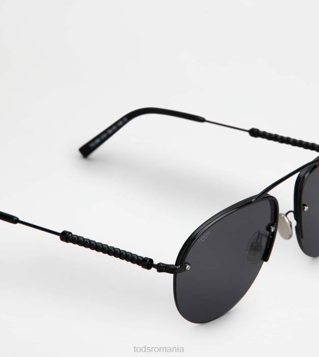 ochelari de soare pilot cu tampla din piele bărbați Tod's 080D1081 negru