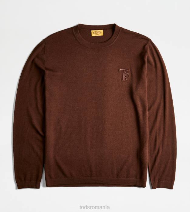 pulover cu gât rotund în amestec de cașmir bărbați Tod's 080D1103 maro