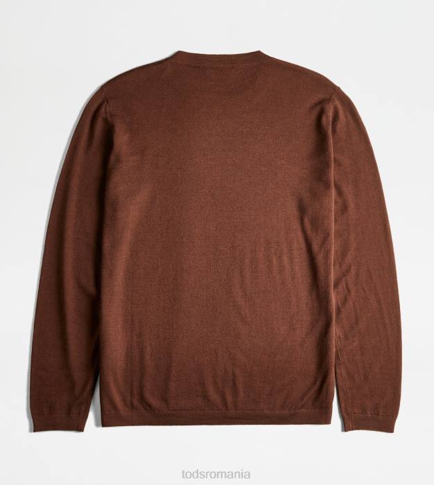 pulover cu gât rotund în amestec de cașmir bărbați Tod's 080D1103 maro