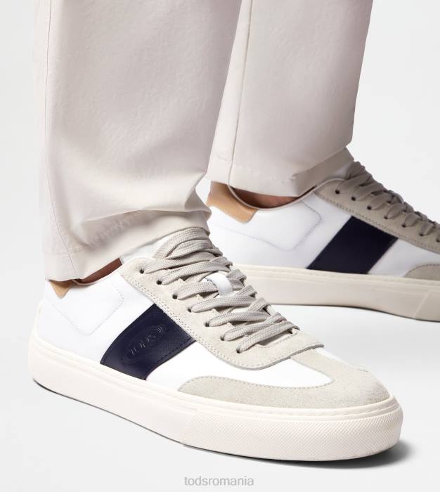 adidași din piele netedă și piele de căprioară bărbați Tod's 080D850 alb/albastru/bej