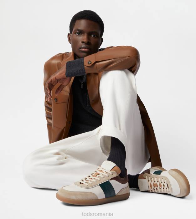 adidasi cu tabs din piele intoarsa bărbați Tod's 080D840 alb/maro/verde