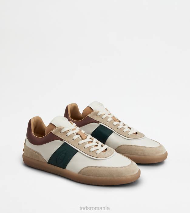 adidasi cu tabs din piele intoarsa bărbați Tod's 080D840 alb/maro/verde