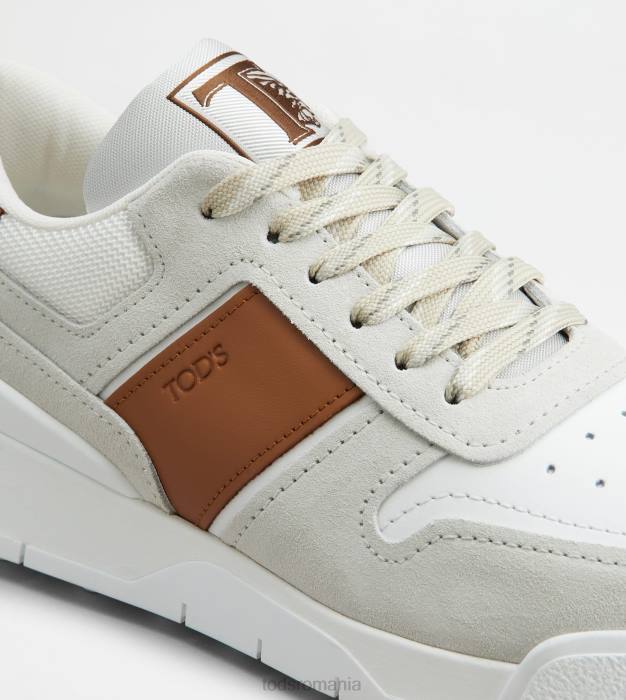 adidasi din piele intoarsa si piele neteda bărbați Tod's 080D881 alb/maro