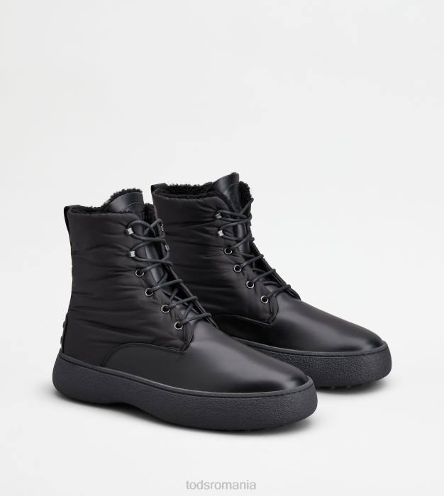 w. g. botine cu șireturi din piele și material textil bărbați Tod's 080D801 negru