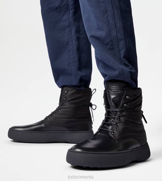 w. g. botine cu șireturi din piele și material textil bărbați Tod's 080D801 negru