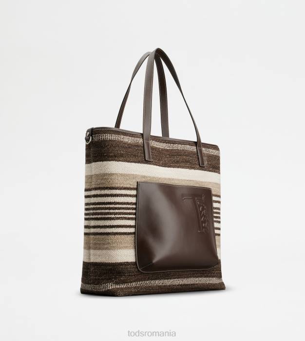 geanta de cumparaturi din material textil si piele mediu bărbați Tod's 080D1000 maro/bej/alb aproape