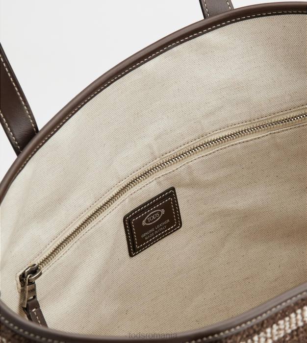 geanta de cumparaturi din material textil si piele mediu bărbați Tod's 080D1000 maro/bej/alb aproape