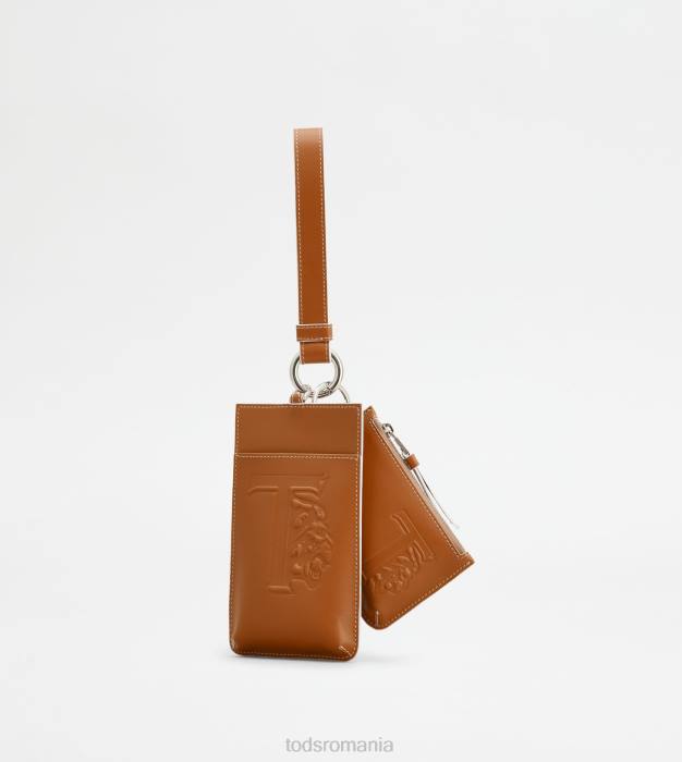 suport card si portmoneda din piele femei Tod's 080D488 maro