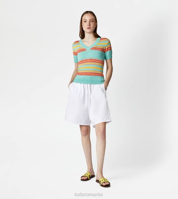 pulover cu mâneci scurte din amestec de in femei Tod's 080D554 albastru deschis/galben/portocaliu