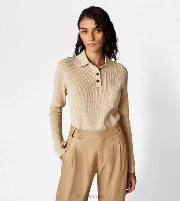 tricou polo din tricot femei Tod's 080D576 bej