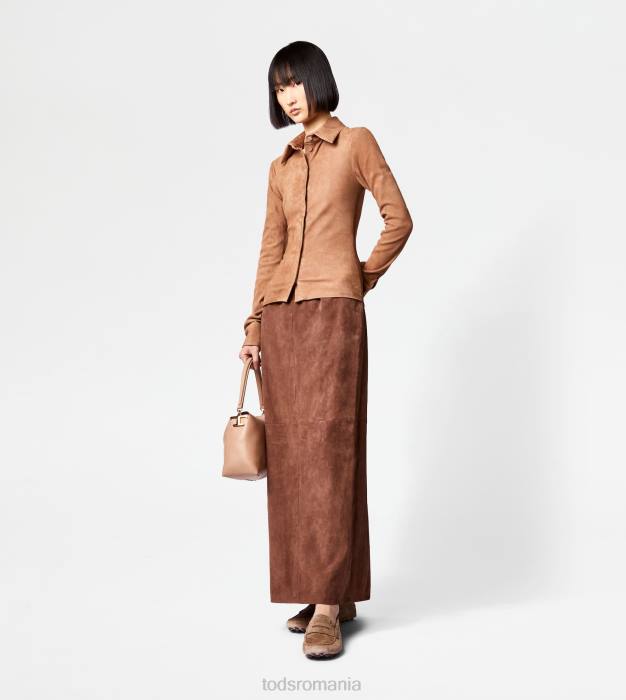 fusta lunga din piele intoarsa femei Tod's 080D573 maro
