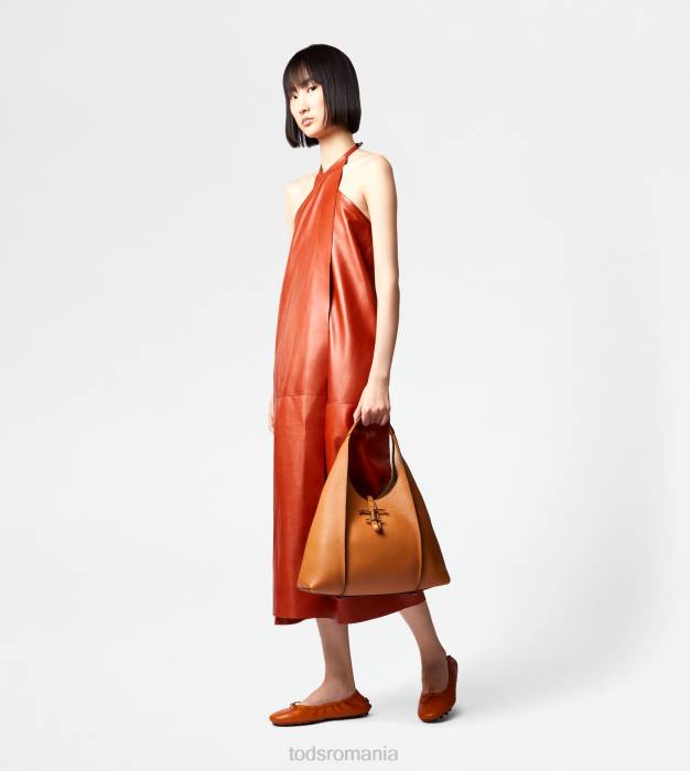 rochie din piele cu guler pe cap femei Tod's 080D583 portocale