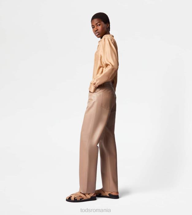 Pantaloni cu 5 buzunare din piele femei Tod's 080D584 maro