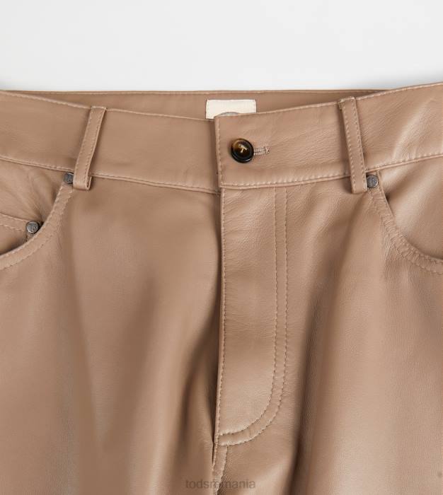 Pantaloni cu 5 buzunare din piele femei Tod's 080D584 maro