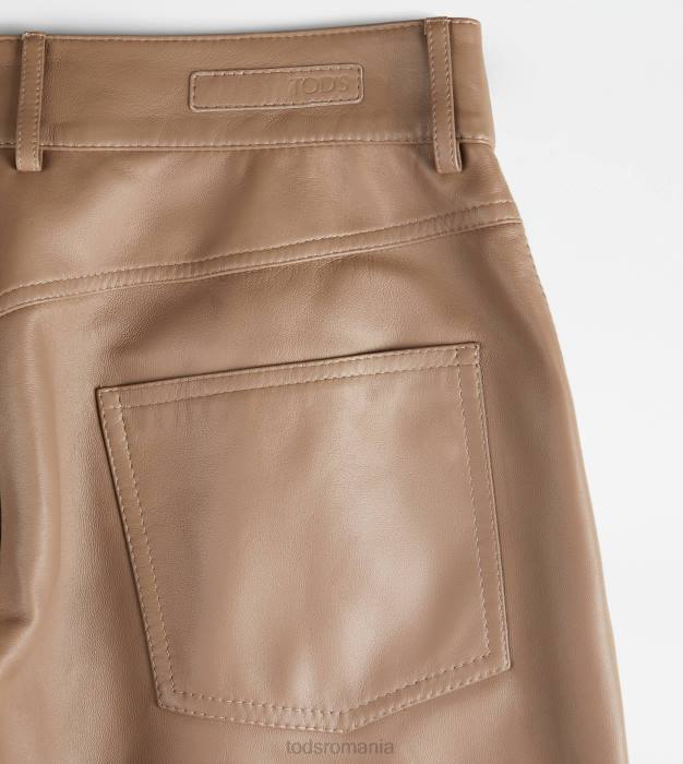 Pantaloni cu 5 buzunare din piele femei Tod's 080D584 maro