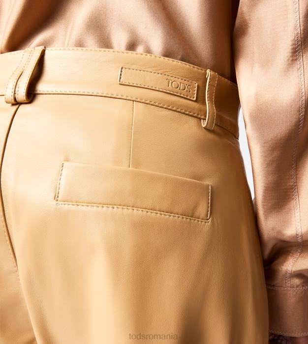 pantaloni din piele femei Tod's 080D553 bej