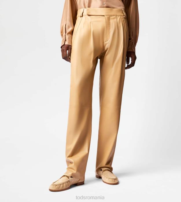 pantaloni din piele femei Tod's 080D553 bej