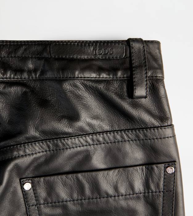 pantaloni din piele femei Tod's 080D602 negru