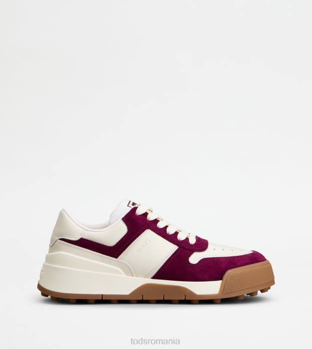 adidași din piele netedă și piele de căprioară femei Tod's 080D144 visiniu/alb aproape/alb