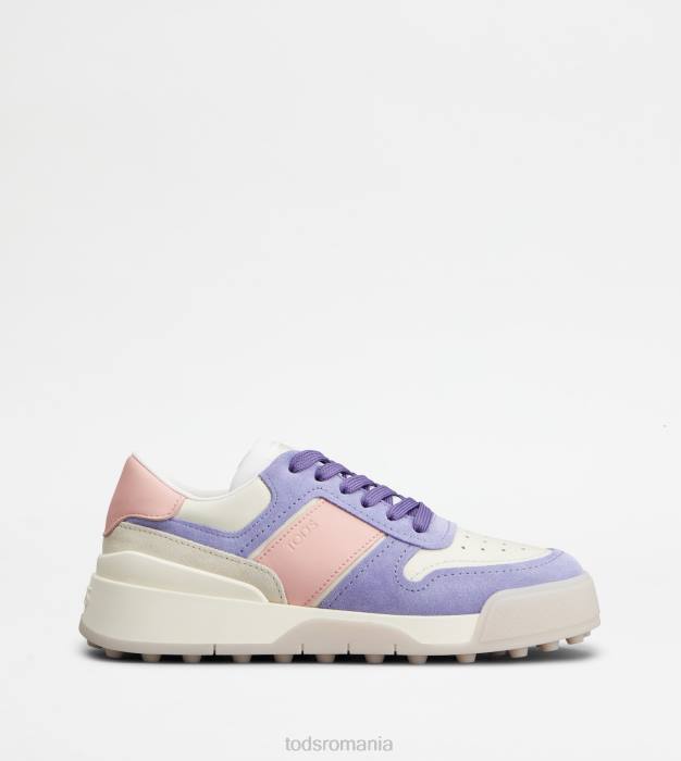 adidasi din piele intoarsa si piele neteda femei Tod's 080D145 violet/roz/alb murdar
