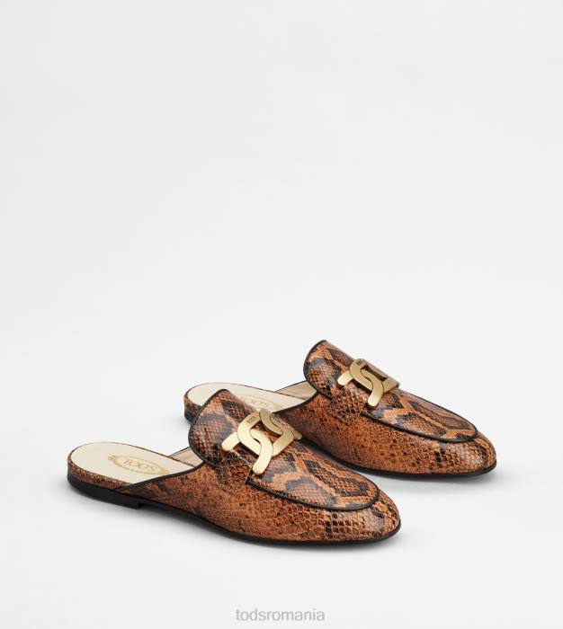 mule Kate din piele cu imprimeu de reptile femei Tod's 080D233 negru/maro