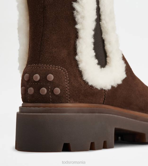 cizme chelsea din piele intoarsa si piele de oaie femei Tod's 080D176 maro