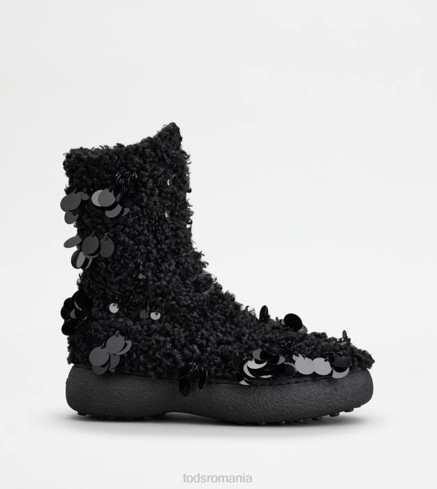 w. g. botine cu șireturi din blană artificială femei Tod's 080D174 negru