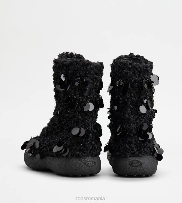 w. g. botine cu șireturi din blană artificială femei Tod's 080D174 negru