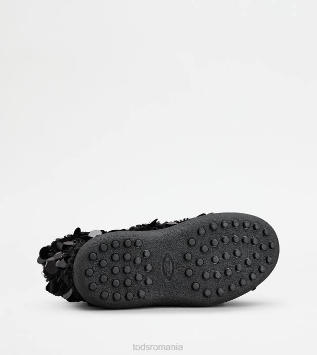 w. g. botine cu șireturi din blană artificială femei Tod's 080D174 negru