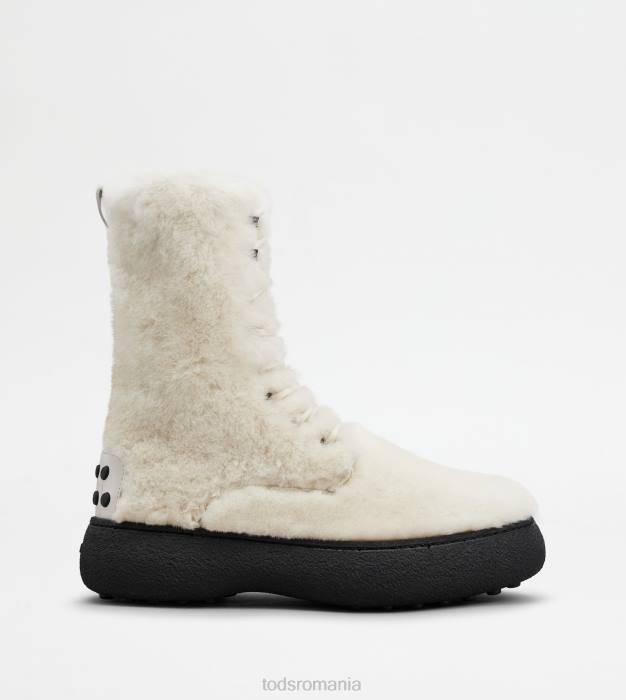 w. g. botine cu șireturi din piele de oaie femei Tod's 080D173 alb