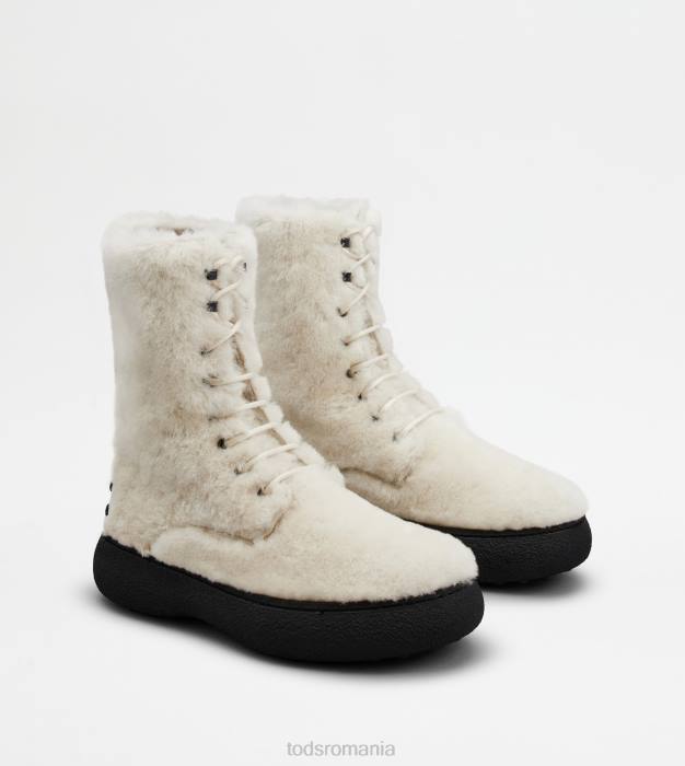 w. g. botine cu șireturi din piele de oaie femei Tod's 080D173 alb