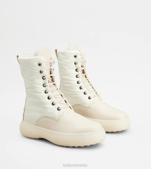 w. g. botine cu șireturi din piele și material textil femei Tod's 080D154 alb