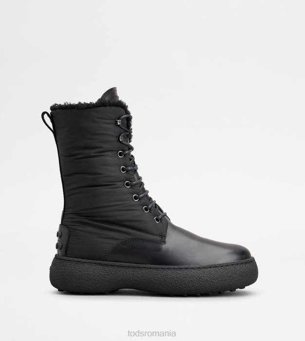 w. g. botine cu șireturi din piele și material textil femei Tod's 080D156 negru