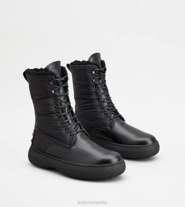 w. g. botine cu șireturi din piele și material textil femei Tod's 080D156 negru