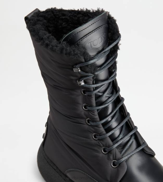 w. g. botine cu șireturi din piele și material textil femei Tod's 080D156 negru
