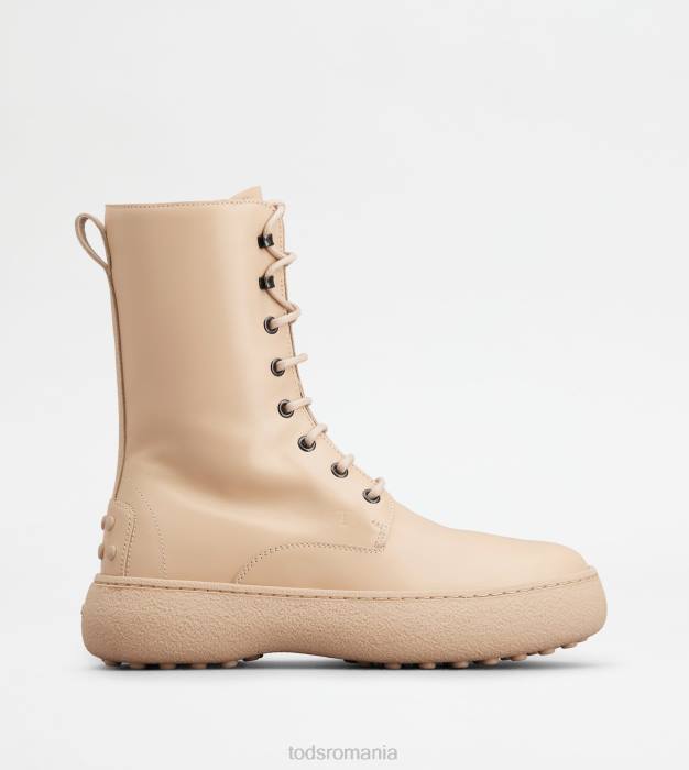 w. g. botine cu siret din piele femei Tod's 080D155 bej