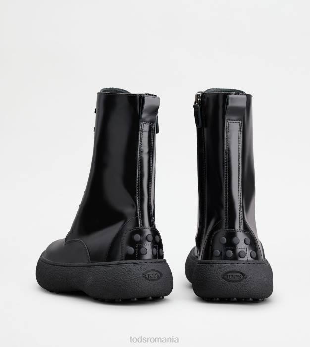 w. g. botine cu siret din piele femei Tod's 080D157 negru