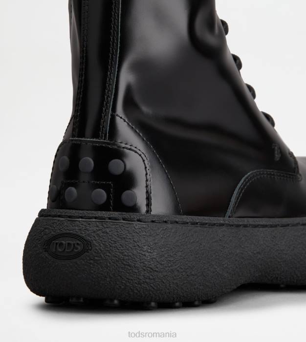 w. g. botine cu siret din piele femei Tod's 080D157 negru