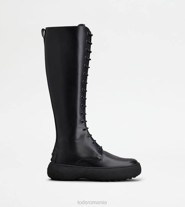 w. g. cizme cu siret din piele femei Tod's 080D159 negru