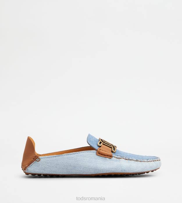 mule gommino din denim și piele femei Tod's 080D75 albastru deschis/maro
