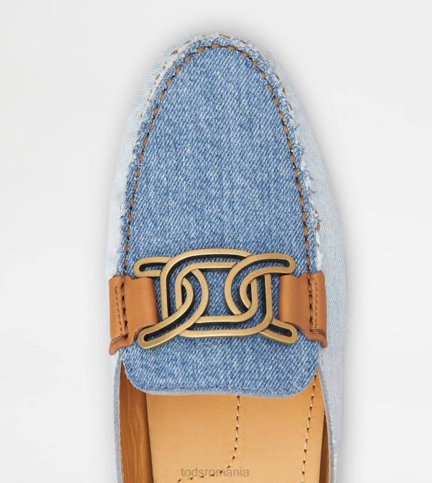 mule gommino din denim și piele femei Tod's 080D75 albastru deschis/maro