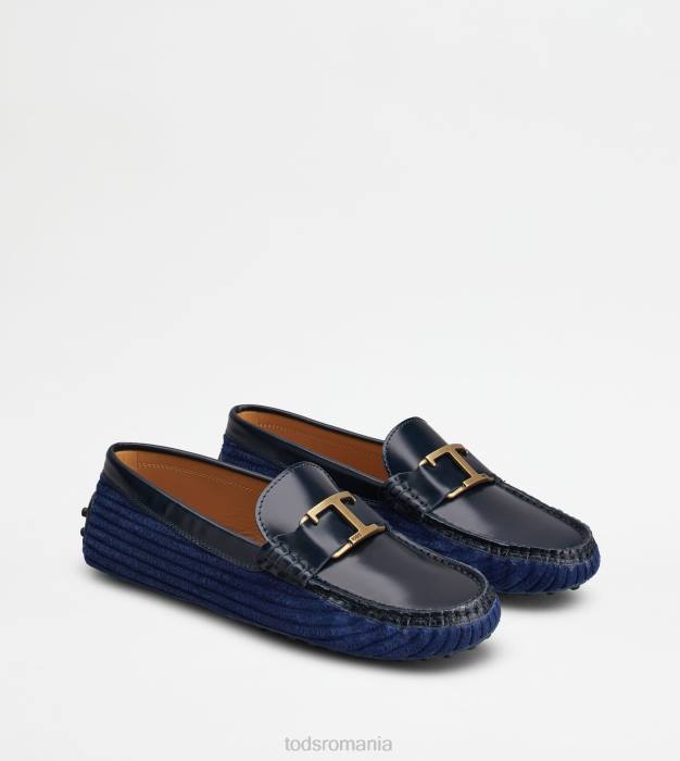 t pantofi gommino atemporale din piele și catifea femei Tod's 080D77 albastru/auriu