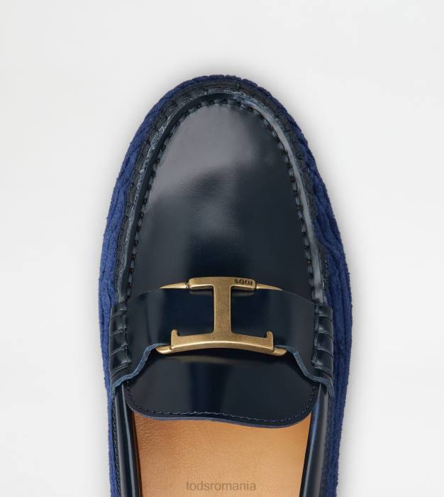 t pantofi gommino atemporale din piele și catifea femei Tod's 080D77 albastru/auriu