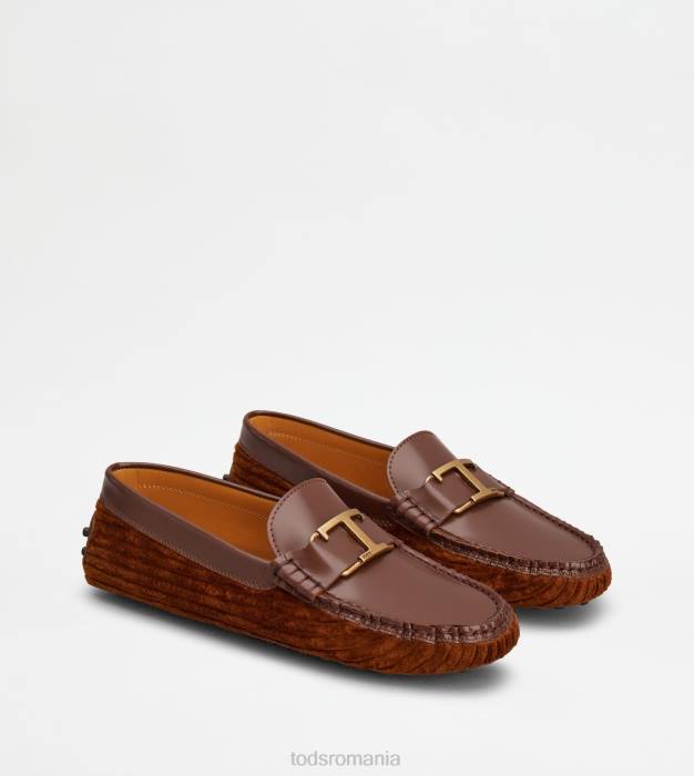 t pantofi gommino atemporale din piele și catifea femei Tod's 080D80 maro