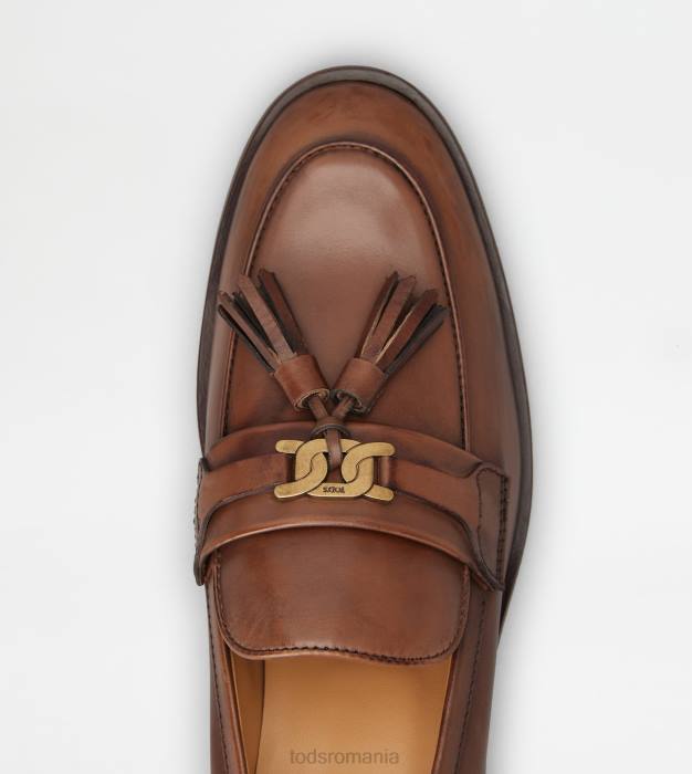 mocasini din piele cu ciucuri femei Tod's 080D13 maro