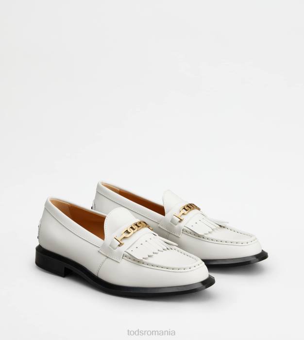 mocasini din piele cu franjuri femei Tod's 080D40 alb