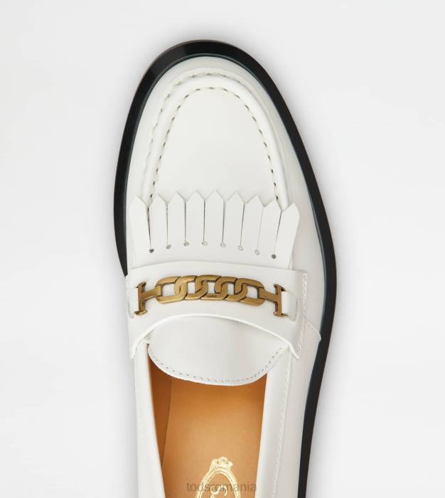 mocasini din piele cu franjuri femei Tod's 080D40 alb
