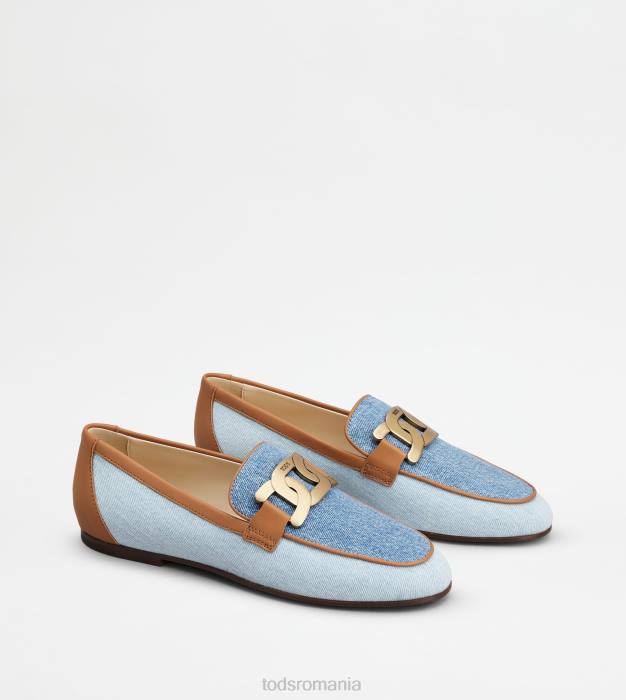 mocasini kate din denim si piele femei Tod's 080D58 albastru deschis/maro